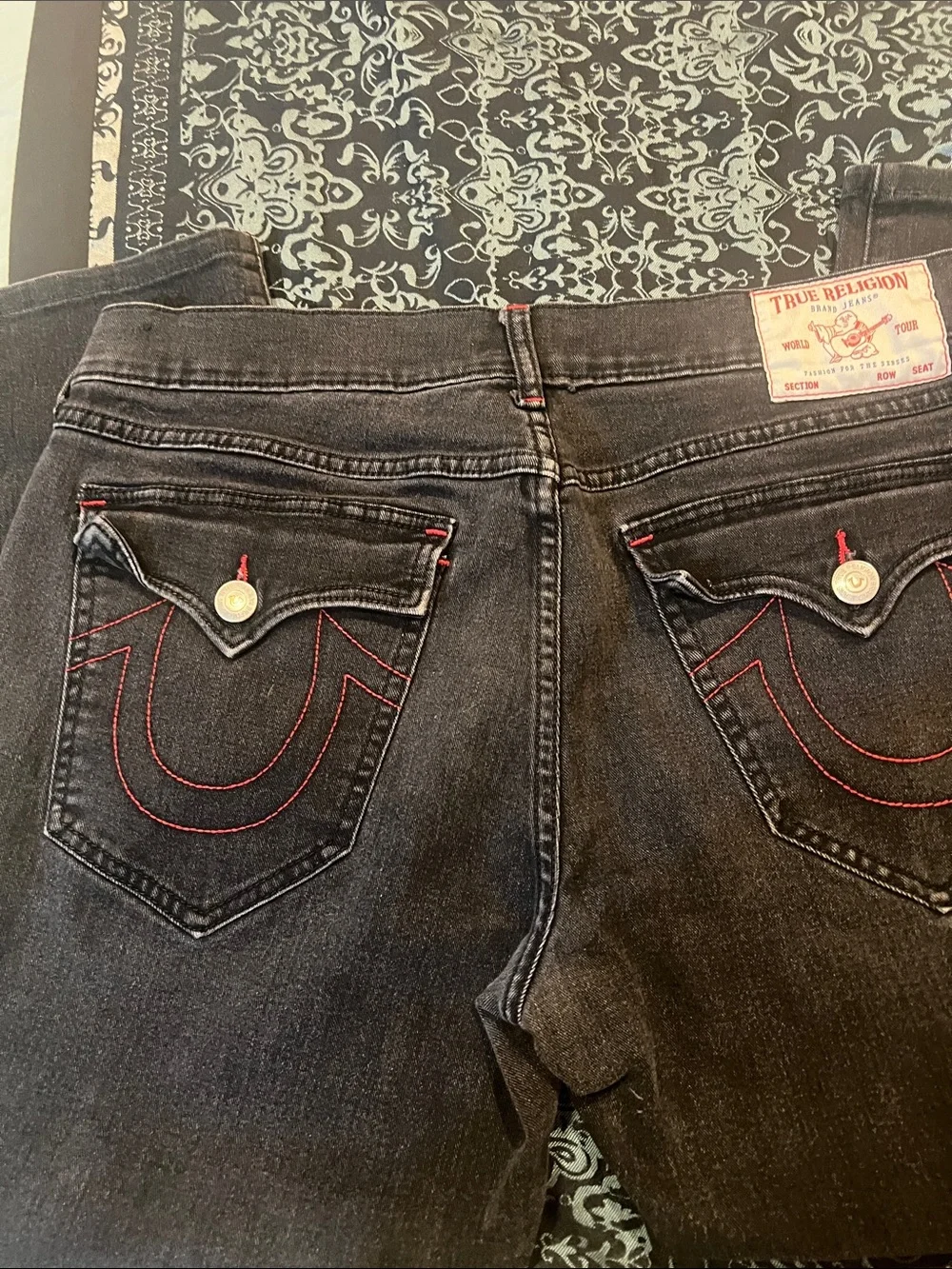 True Religion Black Jeans with Red Stitch Accents